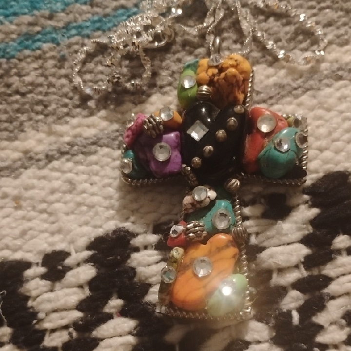 Multicolor Gemstone Cross Necklace